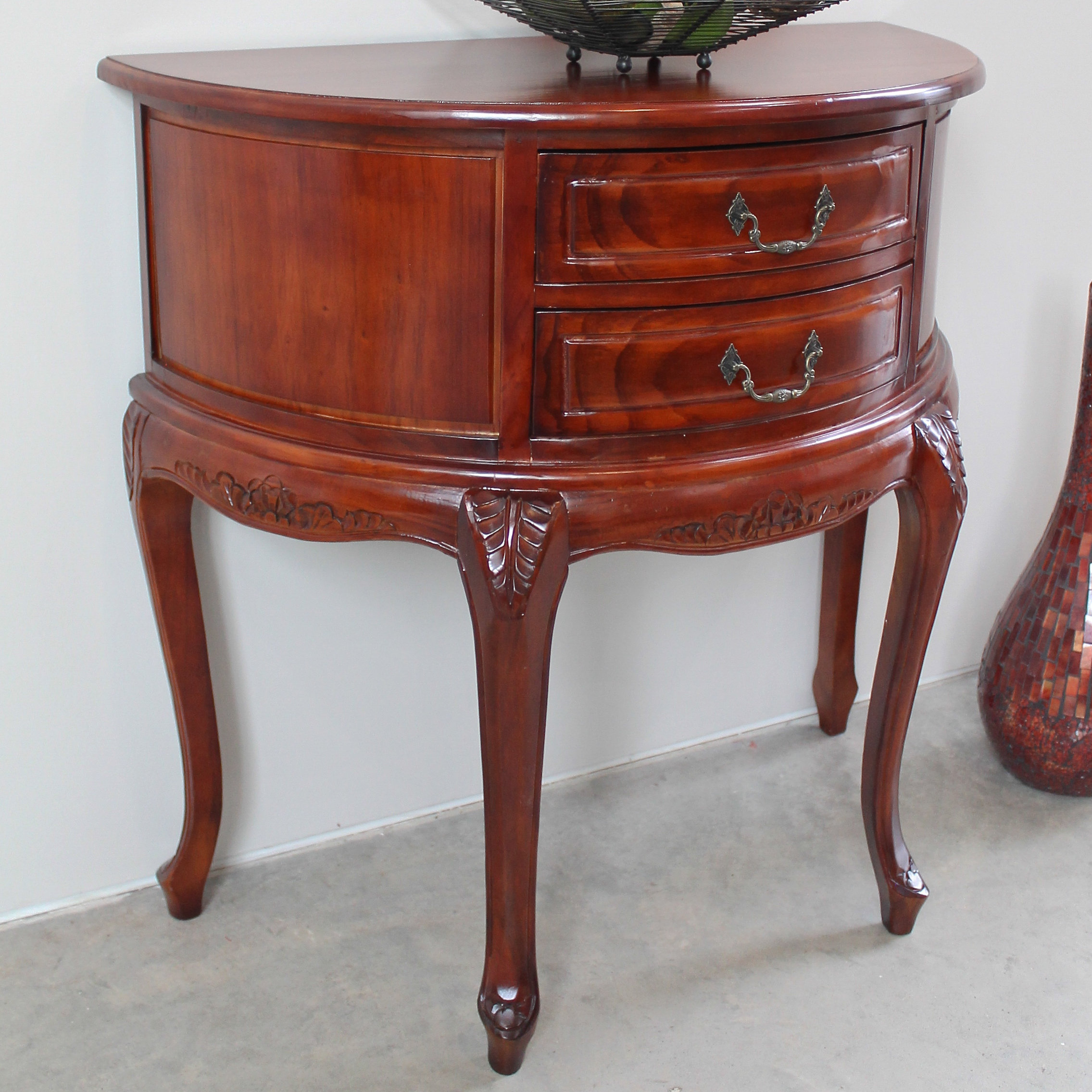 World Menagerie Aimiejit Windsor Half Moon Hand Carved Console Table Reviews Wayfair